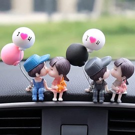 DADHOT - Bonita decoración de coche para parejas, decoración de coche, bonita figura de acción para parejas, figura de acción, decoración de globo, accesorios para salpicadero interior de auto,