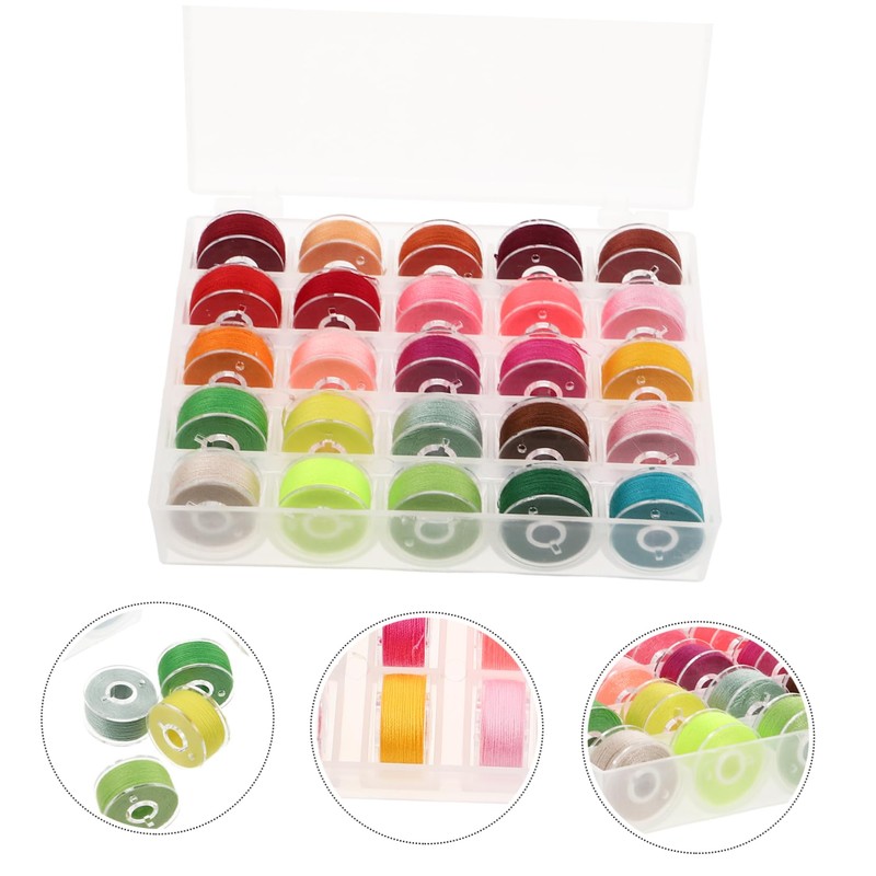 LIFKOME 25pcs Prewound Bobbin Sewing Thread Kit Case Bottom Thread