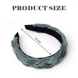 Yonchic 2-Piece Velvet Braided Solid Color Headbands for Women & Girls, Cute Soft Knotted Elastic Headband, Elegant Knot No Damage Hair Accessories (Black & Grey)