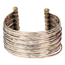 SPUNKYsoul New! Boho Metal Cuff Bangle Bracelets for Women in Silver Gold or Multi Toned Copper l Collection (Multi-tone 18 Line)