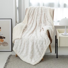 LOMAO Throw Blanket for Couch - Fleece Blankets & Throws Faux Fur Blanket Soft Fuzzy Sherpa Blanket Cozy Blanket Gift Throw Blankets for Bed,Sofa (Ivory), 60''x80''