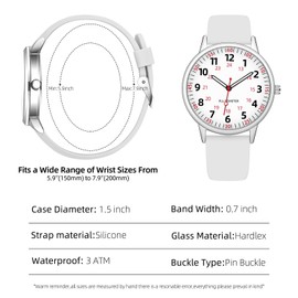 Twoption Nurse Watch for Women Waterproof Analog Silicone Watch with Second Hand Nursing