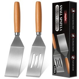 Stainless Steel Spatula Set,Small Spatula,Mini Serving Spatula for Kitchen Use,Metal Spatula for Cooking with Wooden Handle,Metal Spatulas for kitchen use for Pancakes、Lasagna、Brownies、Cake and Cookie