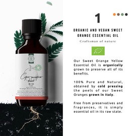 50ml Organic Sweet Orange Essential Oil (peel) - Cultivated in Italy - 100% Pure, Natural, and Organic - Citrus aurantium dulcis - Bottled in France