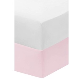 Dudu N Girlie Crib Fitted Sheets 40x90cm - Crib Sheets 100% Cotton Jersey -Hypoallergenic Pram Sheets Breathable Easy Care - Cradle Fitted Sheets (Pack of 2, White & Pink)
