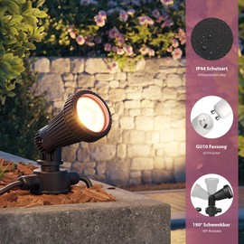 ledscom.de PIRK Outdoor Garden Spotlight with Ground Spike IP44 Black Plug Includes Smart Home RGBW GU10 LED 473lm