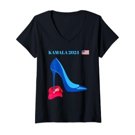 Womens Kamala Harris for President 2024 High Heel Crushed MAGA Hat V-Neck T-Shirt