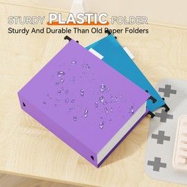 NORDUN Plastic Expandable Hanging File Folder Letter Size,Heavy Duty 3 Inch Expansion,12 Pack Extra Capacity Hanging Folder withTabs,File Cabinet Folder,Hanging File Organizer for Office-Colored