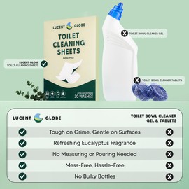 Lucent Globe Toilet Cleaning Sheets - Tough on Dirt & Stains - Safe for Toilets & Septic Systems - Convenient and Travel Friendly Toilet Bowl Cleaner - Fresh Eucalyptus Fragrance