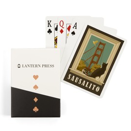Lantern Press Sausalito, California, Golden Gate Bridge and Cat Window (52 Playing Cards, Poker Size Card Deck with Jokers)