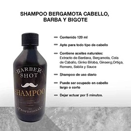 Shampoo de bergamota, para crecimiento de barba y cabello, con cola de caballo, para hombre o mujer, crecimiento, con extracto de romero, con sábila, 