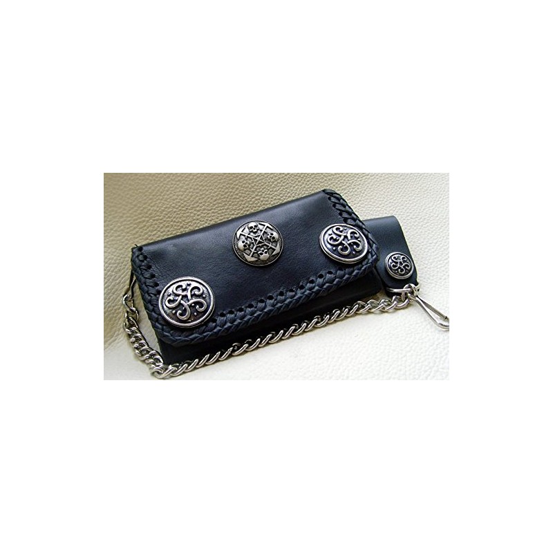 Leather Biker Wallet Circle of Skull with Chain and Belt
