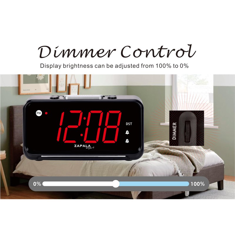 ZAPALA expert Alarm Clock for Bedroom, 2 Alarms Loud LED