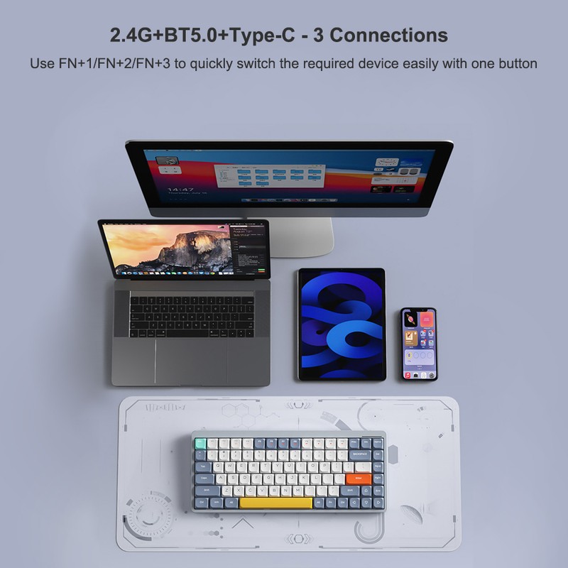 iBlancod Wireless Mechanical Keyboard 84 Keys 2.4G+BT5.0+Type-C 3 Connections 75%