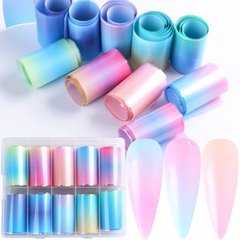 XEAOHESY 10 Rolls Fluorescent Aurora Color Nail Foils Nail Art Transfer Stickers Kit Colorful Neon Nail Foil Stickers Gradient Iridescent Transfer Sheets Foil Nail Wraps for Nail Art Supplies