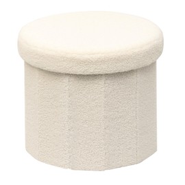B FSOBEIIALEO Storage Ottoman Cube, Round Ottomans with Storage Foot Stool Footrest for Lving Room, Boucle Ottoman Seat for Dorm Room,Faux Teddy Fur, White 15"x15"x15"