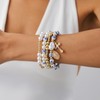 Gold Pearl Beaded Cross Bracelets for Women Stretch Boho Beads