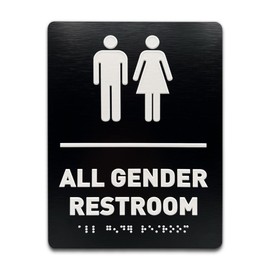 All Gender Restroom Identification Sign - ADA Compliant Bathroom Sign, Raised Icons, Raised Braille, Brushed Black, TCO Inspection Certified (6" W x 8" H) - by GDS