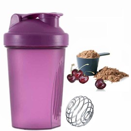 Protein Shaker Bottle - Shaker with Stainless Steel Mixing Ball, BPA - and DEHP-free, Leakproof Flip On Lid - Perfect for Mixing Powdered Supplement Shakes - 400ml (Purple)