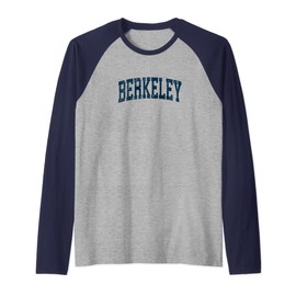 Berkeley California CA Vintage Athletic Sports Navy Design Raglan Baseball Tee