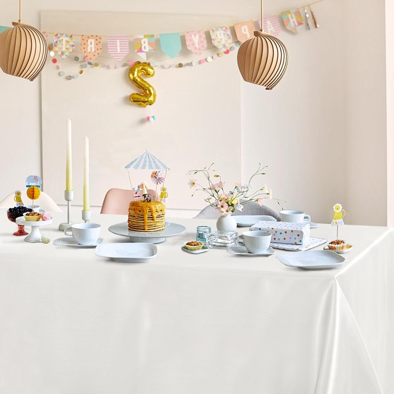 Horbaunal Ivory Satin Tablecloth 54 x 54 Inches Square Table