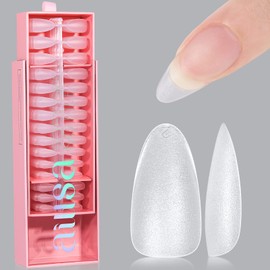 AILLSA Almond Nail Tips 450Pcs Upgraded Matte Soft Gel Nail Tips No Filed, Pre-shaped Full Cover Medium Almond Nails Clear Acrylic False Gelly Nail Tips for Nail Extension DIY Valentine Gift 15 Sizes