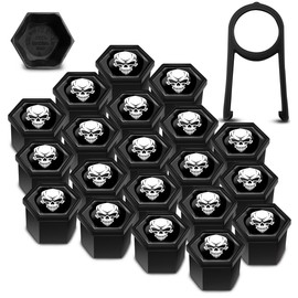 Biomar Labs Set of 20 Car Wheel Nut Caps Screw Cover 19mm Universal with Removal Tool Black White Skull LC 19