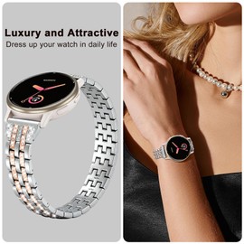 20mm Bling Metal Compatible with Garmin Vivoactive 6 Watch Bands/5/3/3 Music/Venu Sq 2/Forerunner 55/165/245/645,Metal Rhinestone Bling Bracelet Wristband for Women Men
