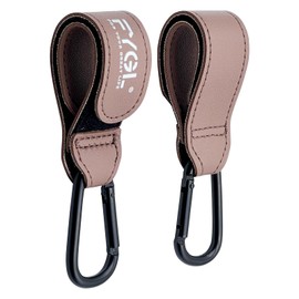 FYGL Stroller Hooks - Leather Buggy Clips, Pushchair Carabiner Clip for bags, Easy Attachment for Pram, Universal Stroller Clips and Hooks, Stroller Accessories - Oak Red (2 Pack)