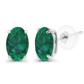 Genuine 925 Sterling Silver 5x3mm Oval Created Green Emerald May Birthstone Genuine Stud Earrings For Women