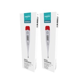 EUROPAPA 2 Pcs Digital Fever Thermometer for Babies, Children and Adults, Oral, Axillar or Rectal Thermometer Waterproof with Fever Alarm (Red)