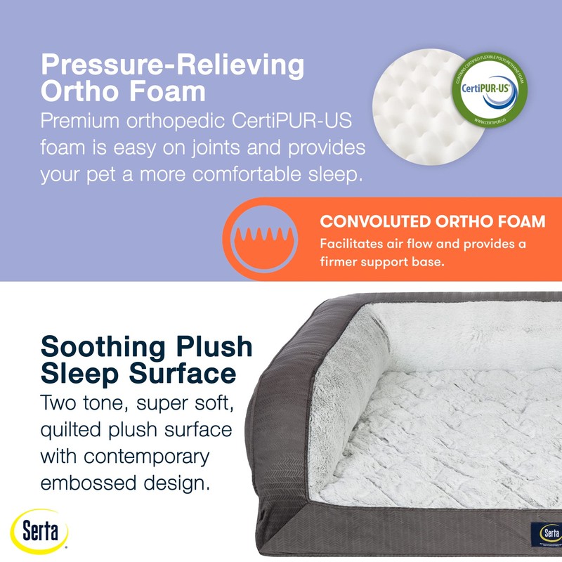 Serta Orthopedic Quilted Couch Dog Bed for Pets – Slate