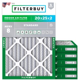 Filterbuy 20x25x2 Air Filter MERV 8 Essential Dust & Allergy Defense (6-Pack), Electrostatic Pleated HVAC AC Furnace Filters Replacement (Actual Size: 19.50 x 24.50 x 1.75)