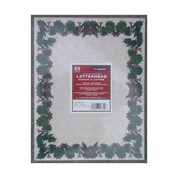 Holly Border Letterhead - 8.5 x 11 Inches - 25 Sheets