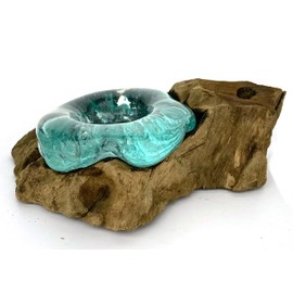 Melted Glass Candle Holder - Natural Driftwood Recycled Glass Tealight Coastal Décor