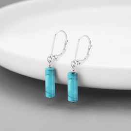 Cylindrical Earrings 925 Sterling Silver Lapis Lazuli Black Onyx Turquoise Tiger Eye Hook Earrings Jewellery Gifts for Women Children Girls, Sterling Silver, No Gemstone