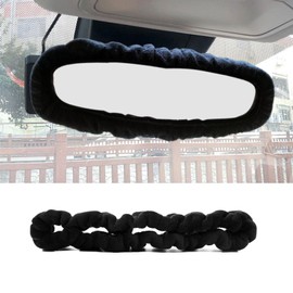 Ongfuwu Car Rearview Mirror Cover, Elastic Plush Car Interior Rear View Mirror Protector, Automotive Rearview Mirror Edge Protector Frame, Decor Car Accessories for Women Girls (Black)