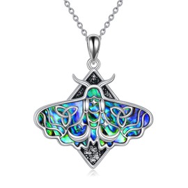 TIGER RIDER Goth Moth Abalone Necklace for Women Sterling Silver Luna Moth Gifts with Gothic Jewelry for Women Ladies