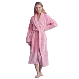Women’s Comfortable Fleece Bathrobe – Plush Soft Robe for Women (M/L, Pink)