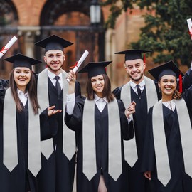 GHGMAO Plain Graduation Stole for Unisex Adults, Class of 2026 Graduation Sash Honor Stoles for Academic Commencements, 60" Long, 13 Colors (Silver)
