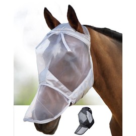 Harrison Howard CareMaster Horse Fly Mask Full Face No Ears Moonlight Silver Large Full Size