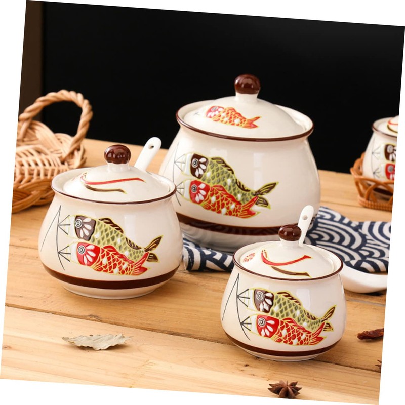 GRIRIW Tea Coffee Sugar Canister Ceramic Sauce Jar Lard Oil