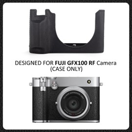 MUZIRI KINOKOO Fuji GFX100 RF Protective Genuine Leather Half Case Compatible with Fuji GFX100 RF/GFX100RF Digital Camera - Bottom Opening and Hand Grip Design - Black