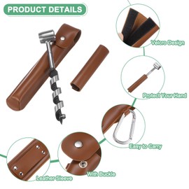 M METERXITY Survival Tool for Bushcraft Settlers, Survival Hand Auger Drill, Hand Auger Wrench W PU Brown Protective Case,Hand Hole Maker for Outdoor Backpacking/Survival/Camping [Silver]