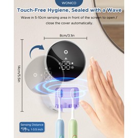 Toothbrush Sanitizer Holder, WONICO Tooth Brush Holder for Bathroom, Wall-Mounted Cleaner Organizer with Auto-Inductive Cover, Air Drying Fits Most Electric, Manual and Kids’ Toothbrushes