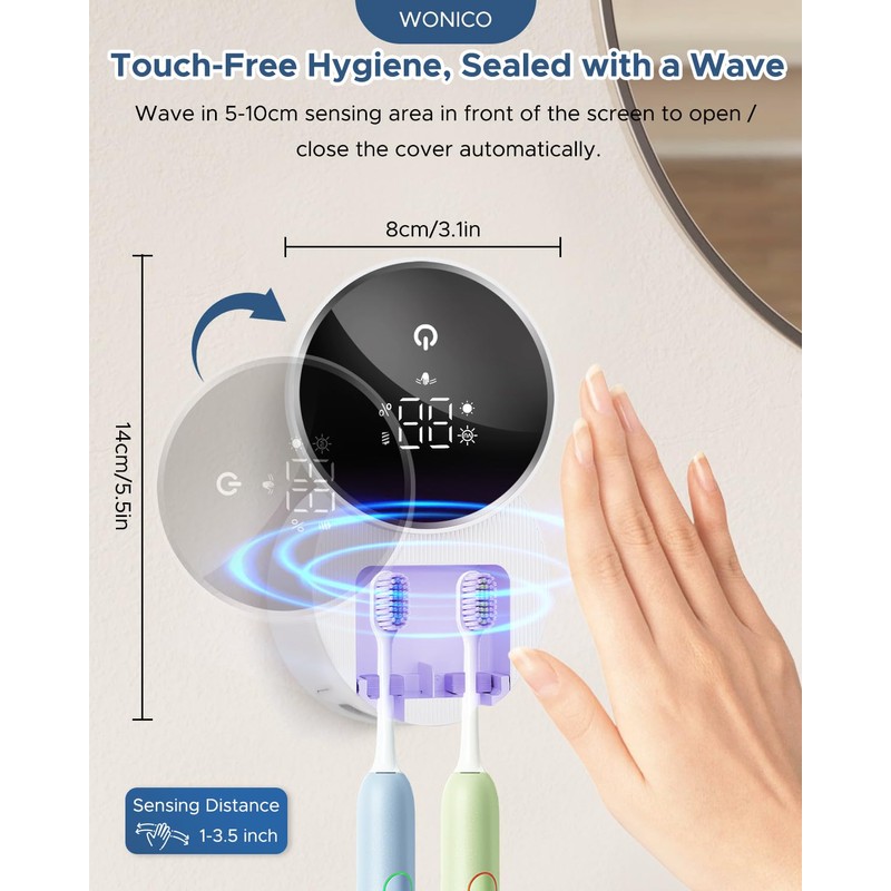 Toothbrush Sanitizer Holder, WONICO Tooth Brush Holder for Bathroom, Wall-Mounted