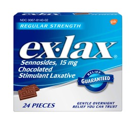 ex-lax Regular Strength Chocolated Stimulant Laxative Constipation Relief Pills for Occasional Constipation, Chocolate Laxatives - 24 Count
