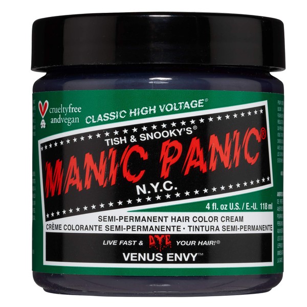 MANIC PANIC Venus Envy Hair Dye – Classic High Voltage - Semi Permanent Hair Color - Dark Neutral Green Shade - For Dark & Light Hair – Vegan, PPD & Ammonia-Free - For Hair Coloring on Men & Women