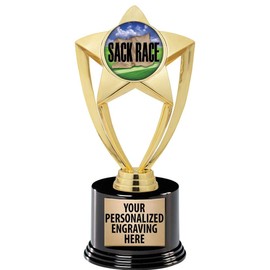 Crown Awards Sack Race Trophy, 8" Gold Star Sack Race Trophies with Deluxe Round Base 20 Pack