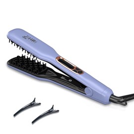 JINRI Curling Wand, Flat Iron, Hair Straightener, 3-in-1 Hair Brush, Fast Heating Ceramic Flat Iron, Adjustable Temp, Best Hot Tools Professional 1.26 inch Hair Iron, Dual Voltage (100-240V), Purple